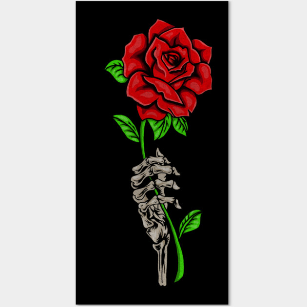Skeleton Hand Holding a Red Rose, Floral Wall Art by logiamerch