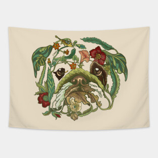 Botanical English Bulldog Tapestry
