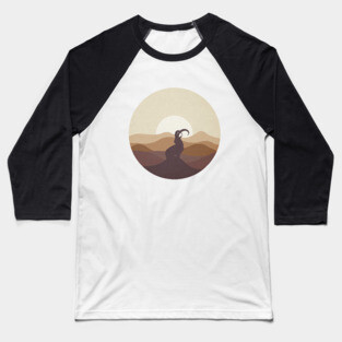Flat Landscape Ibex Desert Animal Silhouette Baseball T-Shirt