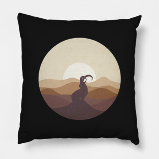 Flat Landscape Ibex Desert Animal Silhouette Pillow