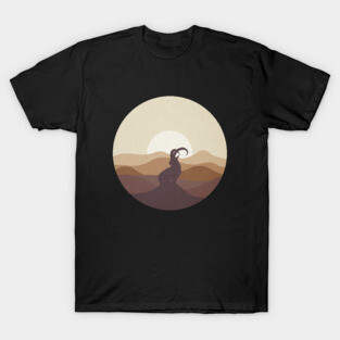 Flat Landscape Ibex Desert Animal Silhouette T-Shirt