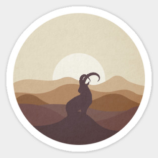 Flat Landscape Ibex Desert Animal Silhouette Sticker