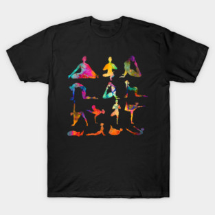 Yoga Poses with Cosmic Pattern, Zen Meditation T-Shirt