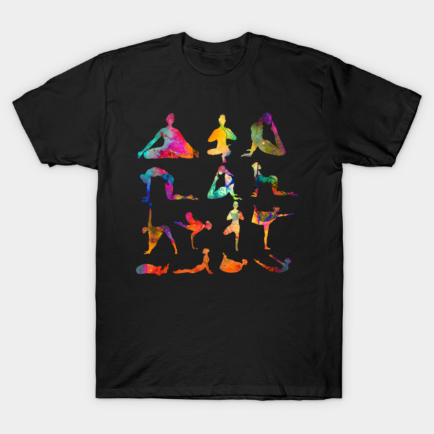 Yoga Poses with Cosmic Pattern, Zen Meditation T-Shirt by logiamerch