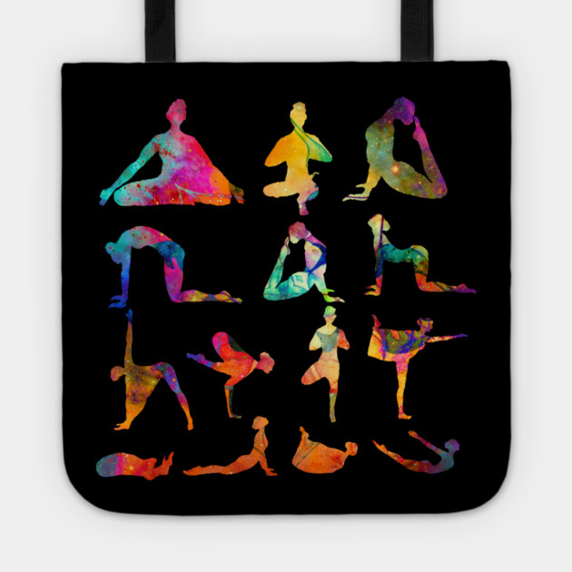 Yoga Poses with Cosmic Pattern, Zen Meditation Tote by logiamerch