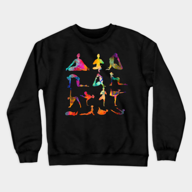 Yoga Poses with Cosmic Pattern, Zen Meditation Crewneck Sweatshirt by logiamerch