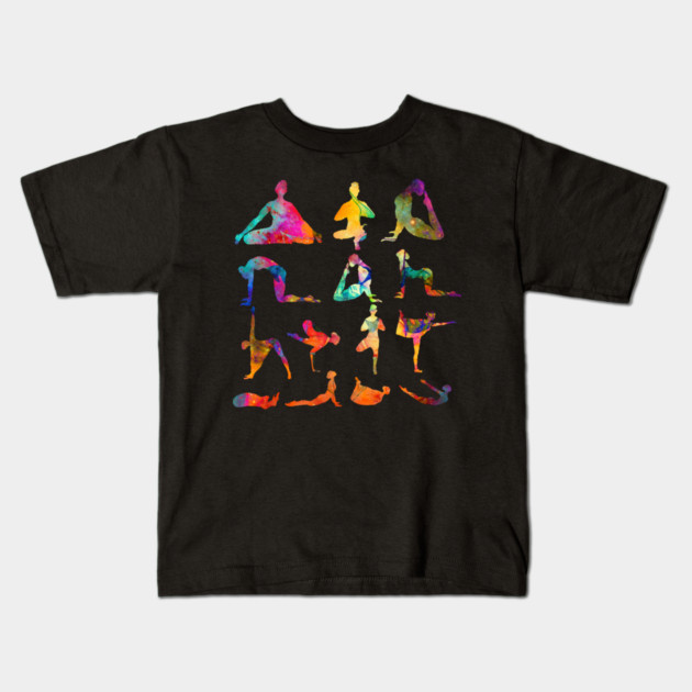 Yoga Poses with Cosmic Pattern, Zen Meditation Kids T-Shirt by logiamerch