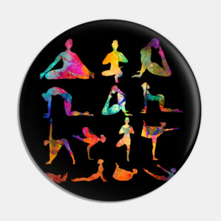 Yoga Poses with Cosmic Pattern, Zen Meditation Pin
