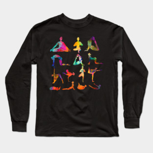 Yoga Poses with Cosmic Pattern, Zen Meditation Long Sleeve T-Shirt