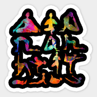 Yoga Poses with Cosmic Pattern, Zen Meditation Sticker