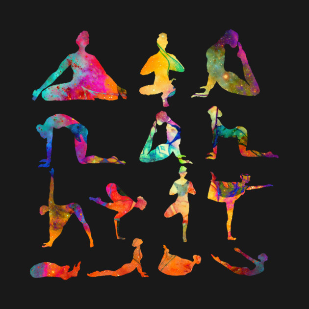 Yoga Poses with Cosmic Pattern, Zen Meditation by logiamerch