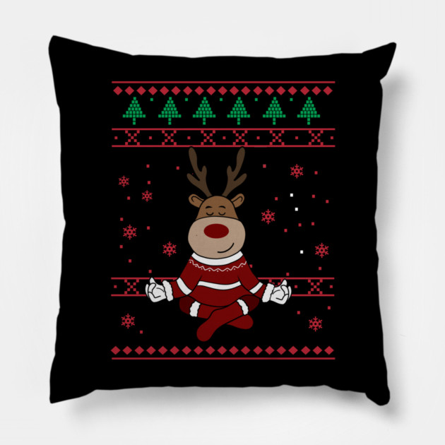 Deer Yoga Xmas, Reindeer Santa Pillow by logiamerch