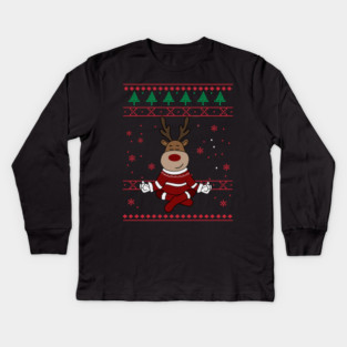 Deer Yoga Xmas, Reindeer Santa Kids Long Sleeve T-Shirt