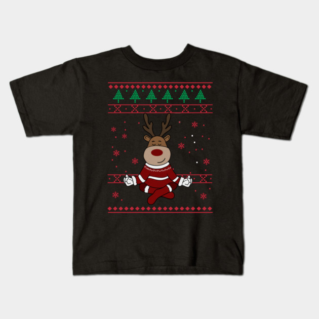 Deer Yoga Xmas, Reindeer Santa Kids T-Shirt by logiamerch