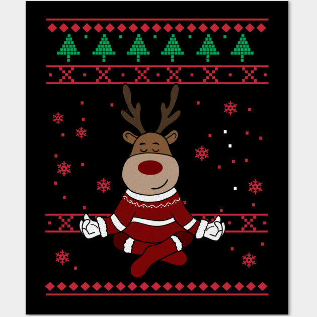 Deer Yoga Xmas, Reindeer Santa Wall Art by logiamerch