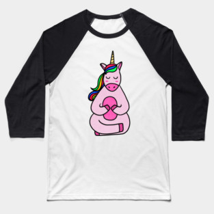 Cute Yoga Unicorn Meditating Baseball T-Shirt