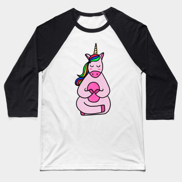 Cute Yoga Unicorn Meditating Baseball T-Shirt by logiamerch