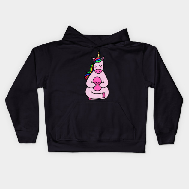 Cute Yoga Unicorn Meditating Kids Hoodie by logiamerch