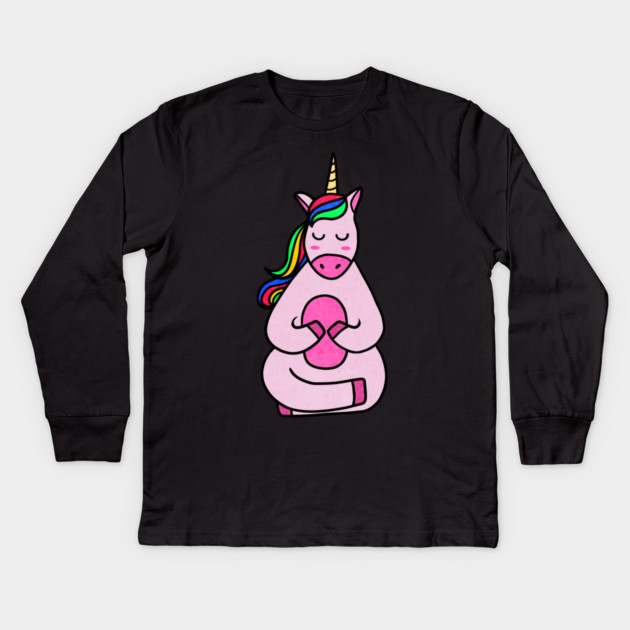 Cute Yoga Unicorn Meditating Kids Long Sleeve T-Shirt by logiamerch