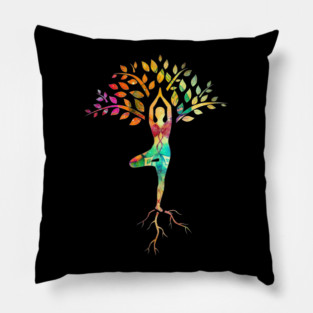 Yoga tree pose with Cosmic Pattern Design, Zen Meditation Pillow