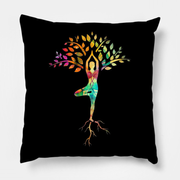 Yoga tree pose with Cosmic Pattern Design, Zen Meditation Pillow by logiamerch
