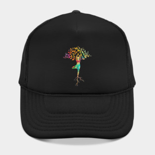 Yoga tree pose with Cosmic Pattern Design, Zen Meditation Hat