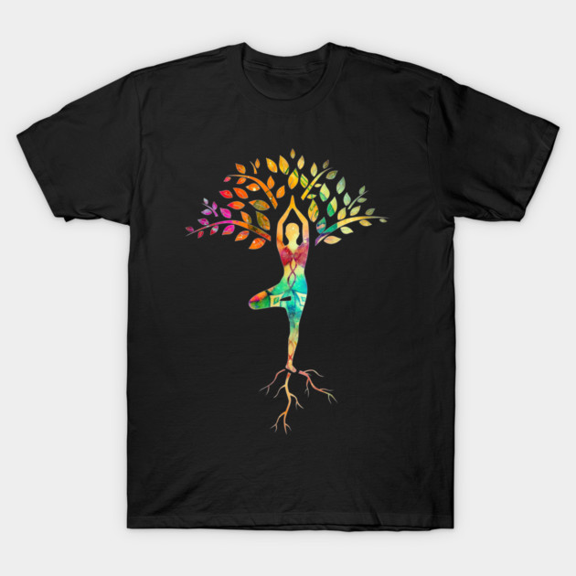 Yoga tree pose with Cosmic Pattern Design, Zen Meditation T-Shirt by logiamerch