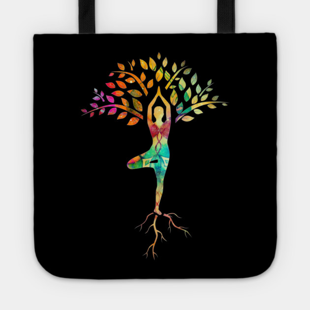 Yoga tree pose with Cosmic Pattern Design, Zen Meditation Tote by logiamerch