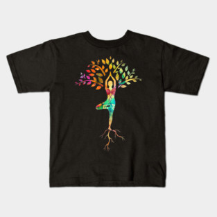 Yoga tree pose with Cosmic Pattern Design, Zen Meditation Kids T-Shirt