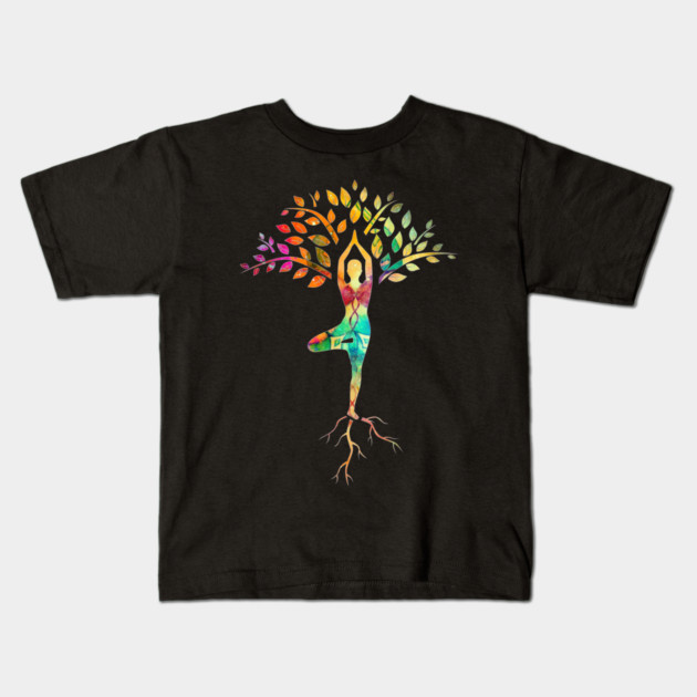 Yoga tree pose with Cosmic Pattern Design, Zen Meditation Kids T-Shirt by logiamerch