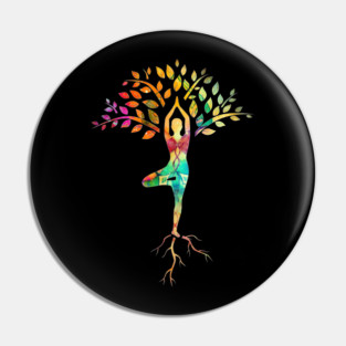 Yoga tree pose with Cosmic Pattern Design, Zen Meditation Pin