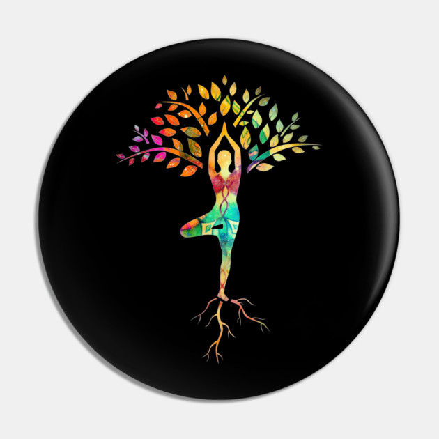 Yoga tree pose with Cosmic Pattern Design, Zen Meditation Pin by logiamerch