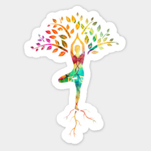 Yoga tree pose with Cosmic Pattern Design, Zen Meditation Sticker