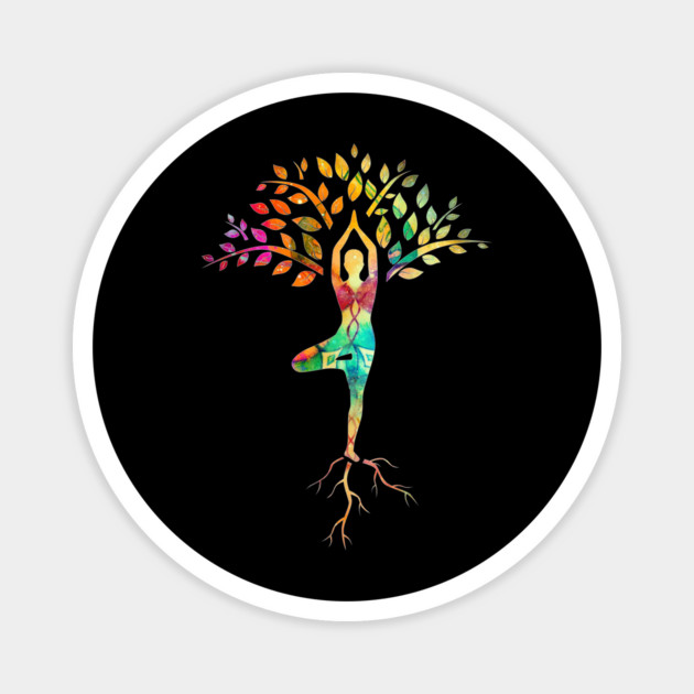 Yoga tree pose with Cosmic Pattern Design, Zen Meditation Magnet by logiamerch