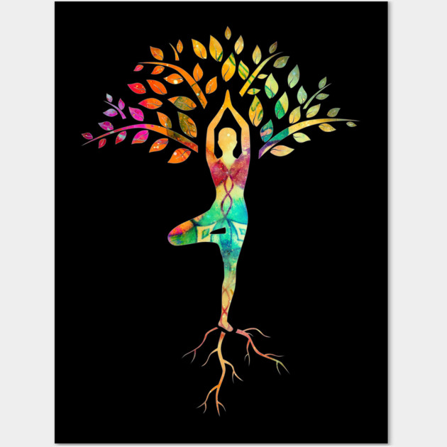 Yoga tree pose with Cosmic Pattern Design, Zen Meditation Wall Art by logiamerch