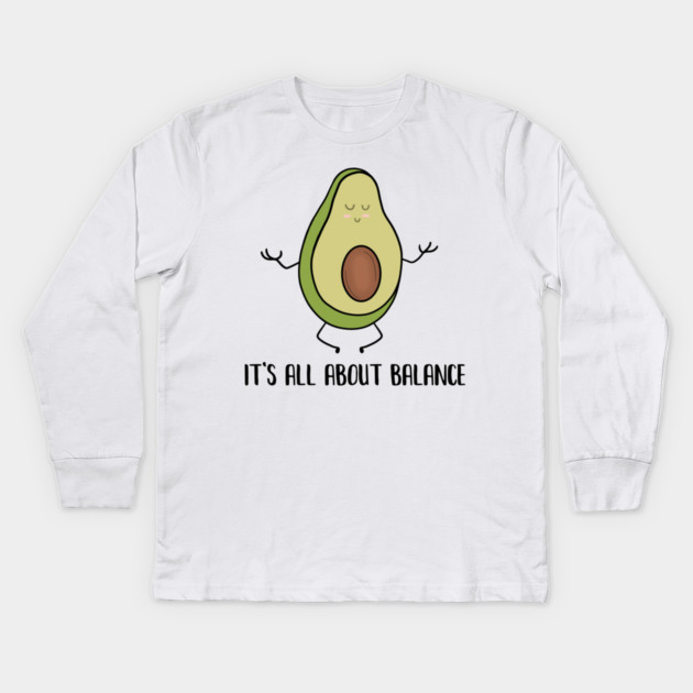 Avocado Doing Yoga, Funny Zen Mediation, Balance Kids Long Sleeve T-Shirt by logiamerch