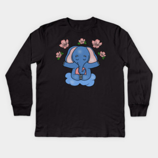 Elephant Yoga, Meditation Floral Zen Kids Long Sleeve T-Shirt
