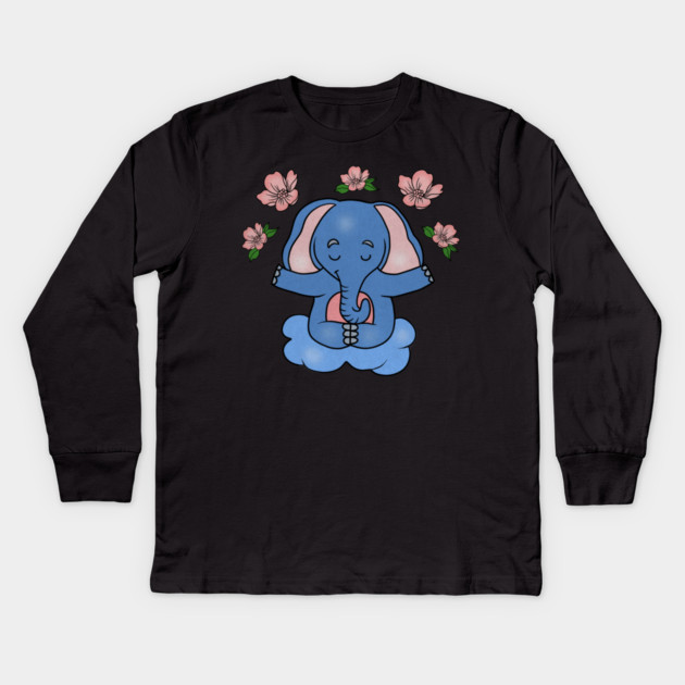 Elephant Yoga, Meditation Floral Zen Kids Long Sleeve T-Shirt by logiamerch
