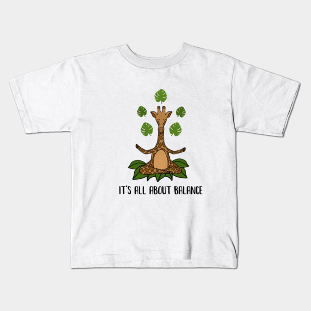 Giraffe Yoga Pose, Balance, Zen Meditation Kids T-Shirt by logiamerch