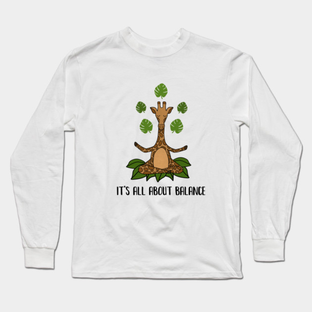 Giraffe Yoga Pose, Balance, Zen Meditation Long Sleeve T-Shirt by logiamerch