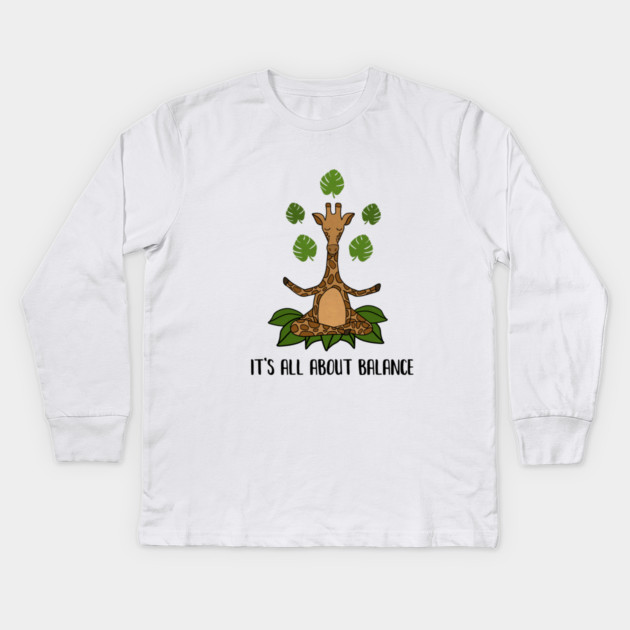 Giraffe Yoga Pose, Balance, Zen Meditation Kids Long Sleeve T-Shirt by logiamerch