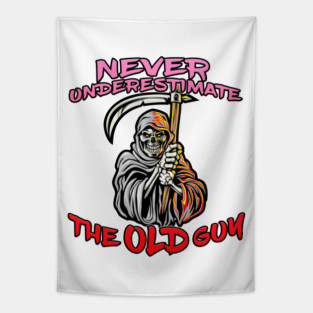 Never Underestimate The Old Guy Reaper Red Tapestry