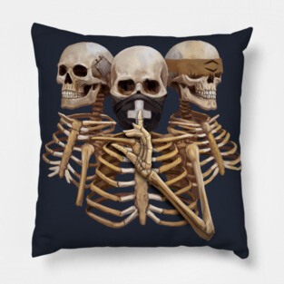Skeleton Hear No Evil. Speak No Evil. See No Evil Pillow