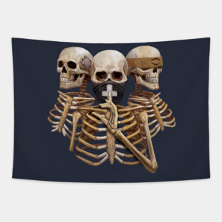 Skeleton Hear No Evil. Speak No Evil. See No Evil Tapestry
