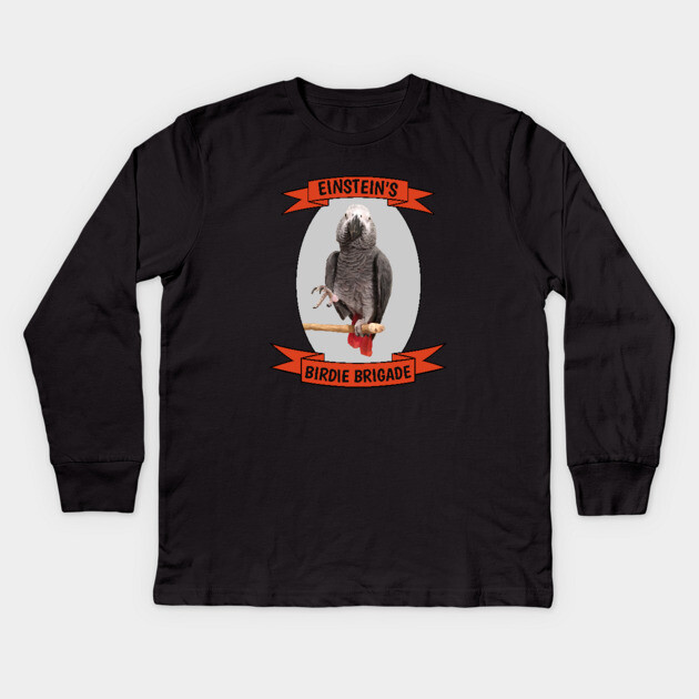 Birdie Brigade African Grey Parrot Kids Long Sleeve T-Shirt by Einstein Parrot