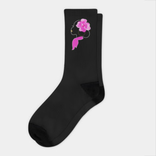 Beautiful Black Afro Woman with Pink Flower Socks