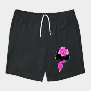 Beautiful Black Afro Woman with Pink Flower Shorts