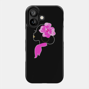 Beautiful Black Afro Woman with Pink Flower Phone Case