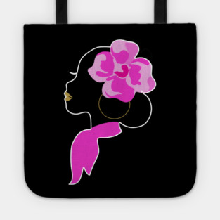Beautiful Black Afro Woman with Pink Flower Tote