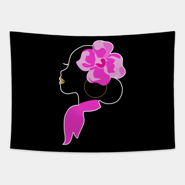 Beautiful Black Afro Woman with Pink Flower Tapestry by logiamerch